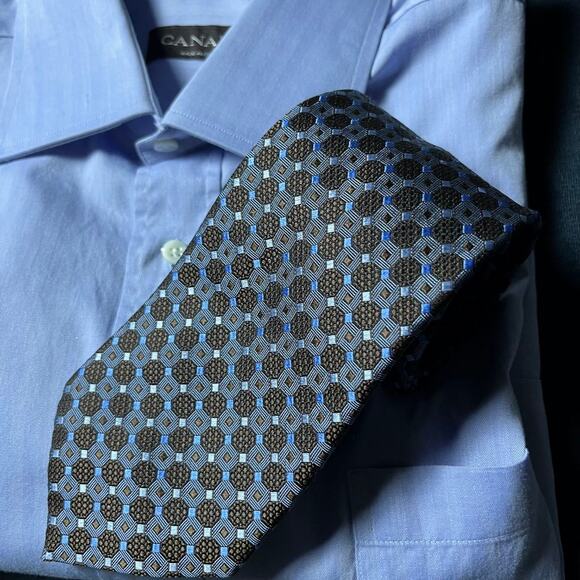 Ermenegildo Zegna Tie 100% Silk Geometric Metallic Sheen Quiet Luxury - Picture 1 of 6